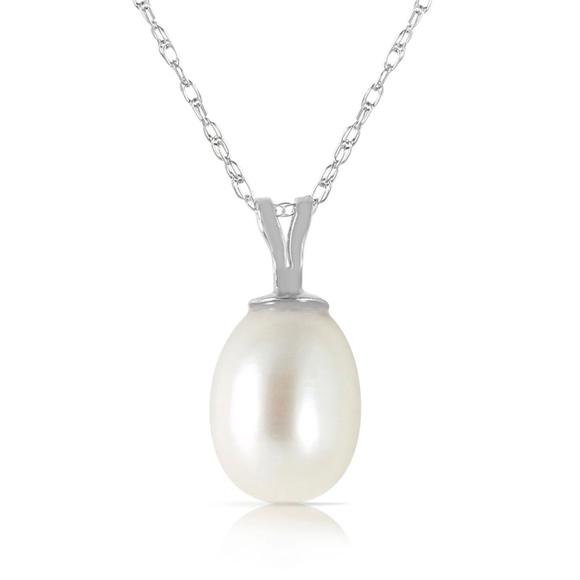 14K Solid White Gold Pearl Necklace - Picture 1 of 2